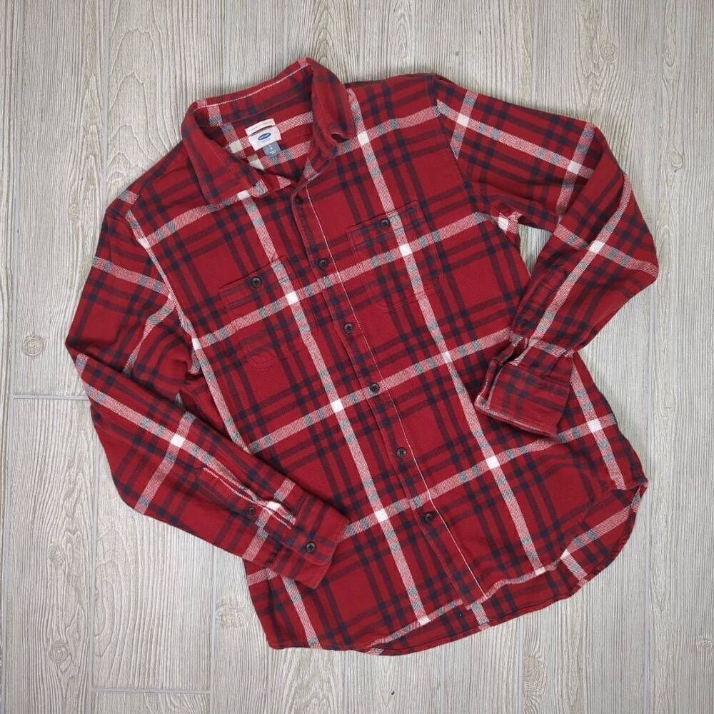 Old Navy Regular Fit Men’s Large Red Plaid Long Sleeve Button Down Shirt Holiday